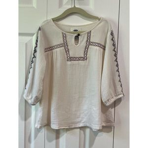 Old Navy Girls Embroidered Cream Peasant Top S (6-7)